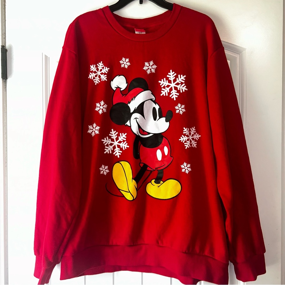 Disney Red Crewneck Sweatshirt Mickey Mouse Christmas Winter Size 2XL